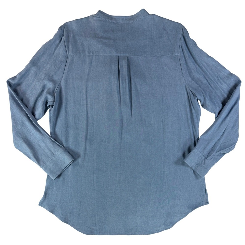 C. Wonder Ruffle Front Blouse 16W Chambray Denim Button Down Modern Elegant Chic - Picture 14 of 15